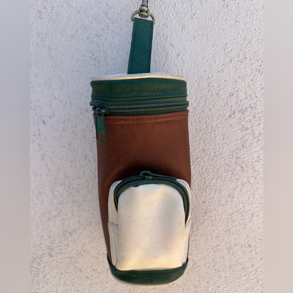 Leather-Accent Brown and White Men’s Carry Pouch - Mini Golf Bag